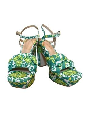 Resortcore Tropical Palm Print Platform Block Heels Antonio Melani Maya NWOB 9